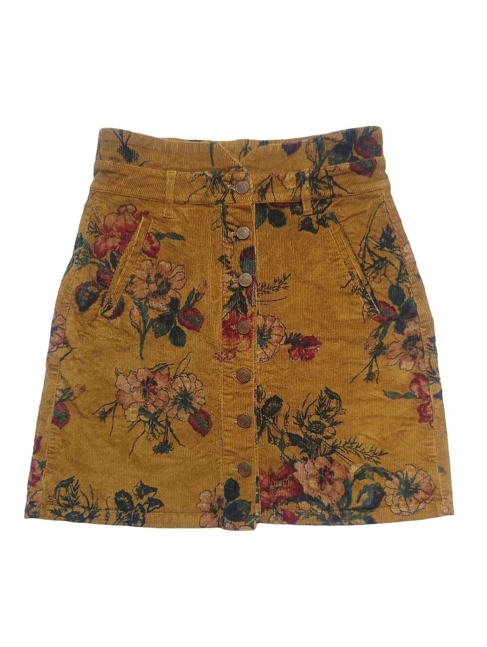 Pilcro Anthropologie Corduroy Floral Button Down Skirt Size: 4